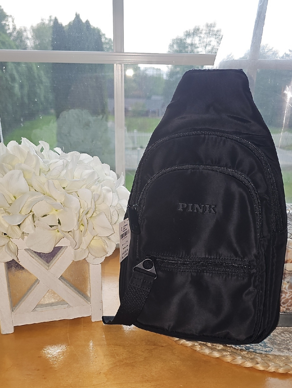 PINK Victoria's Secret Black Nylon Sling Backpack